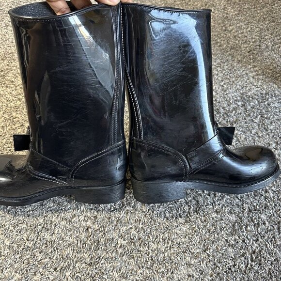 RED VALENTINO BLACK BOW MID-CALF RUBBER RAIN BOOTS SIZE 36 US 6 - Picture 5 of 10